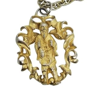 HOBE VINTAGE "CHINESE DYNASTY" GOLDTONE PENDANT & CHAIN NECKLACE